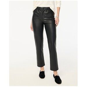 J. Crew Full Length Straight Leg Pants Faux Leather Black Size 28
